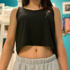 black crop tank w/rose